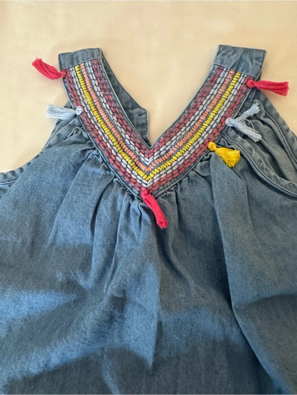 Mud Pie Denim Tunic with Multicolor Striped Leggings
